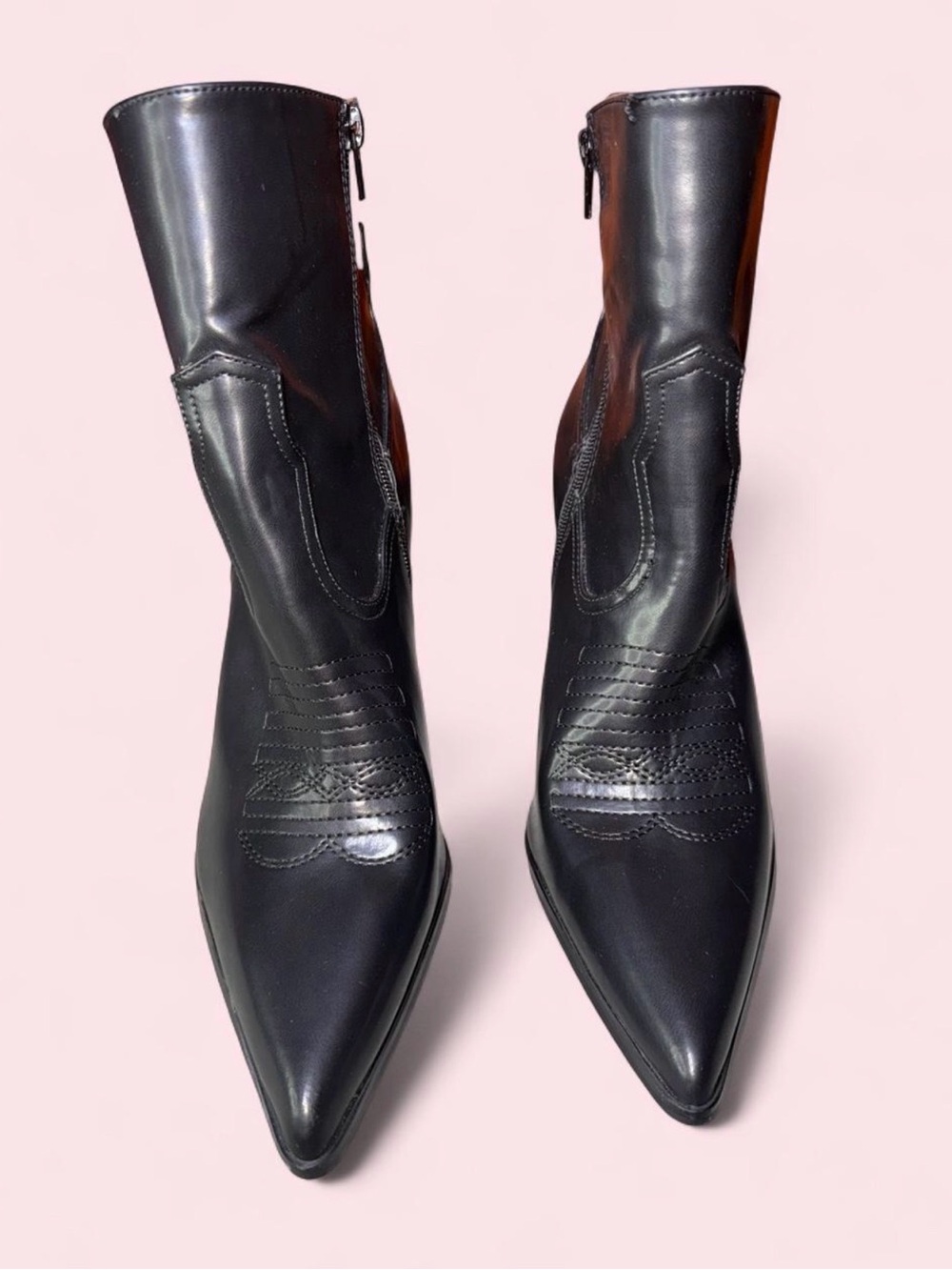 Fashion Nova Black Pointed-Toe Mid-Calf Heeled Boots